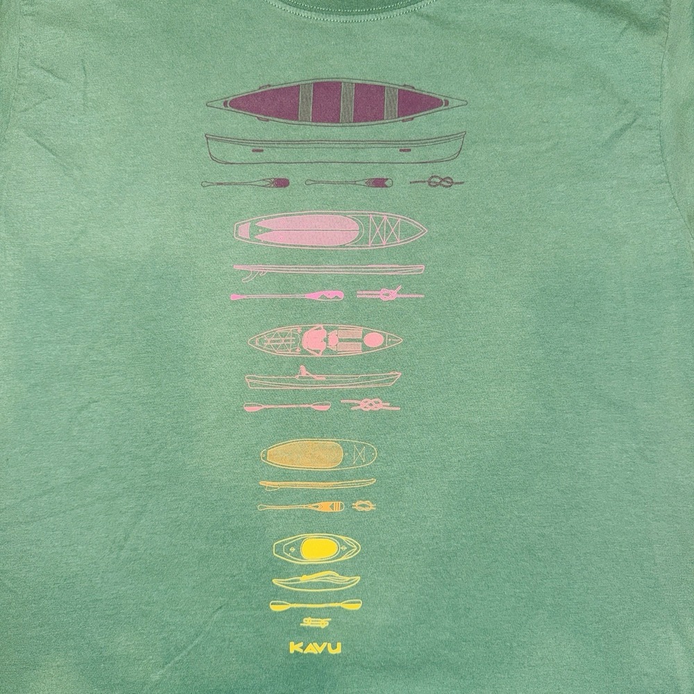 KAVU Paddle Out Front Graphic T-Shirt Men's Small Green Organic Cotton Kayak - Picture 4 of 9